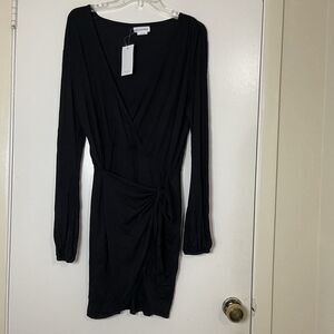Lovers + Friends black wrapped knit long sleeve mini dress size large